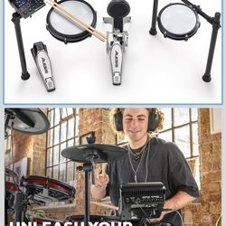 Alesis Nitro Max Kit Compact Electric Drum Kit with Quiet Mesh Pads, 10" Dual-Zone Snare, Bluetooth, 440+ BFD Sounds, Drumeo, USB MIDI, Kick Pedal