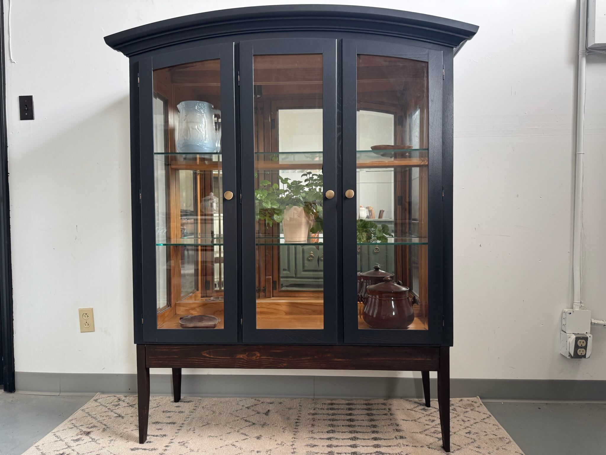Black Arched Top Hutch with Custom Wood base (Delivery available)