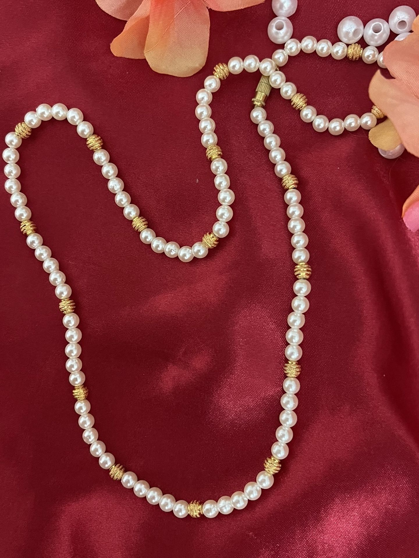 Pearl Necklace With Gold Plated Beads