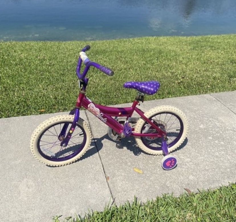 Little Girls 16” Barbie Bike With Training Wheels