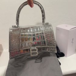 Balenciaga  Hourglass XS Handbag Crocodile Embossed