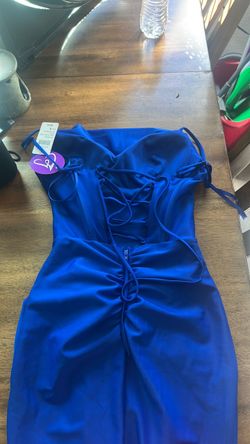 Windsor Royal Blue Satin Mini Dress with Lace-Up Detail