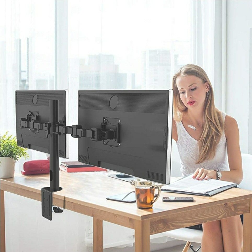 Full Motion Monitor Mount Dual Desk Mounts Stand for 2 Screens up to 27 inches LCD Monitor