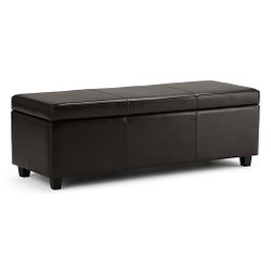 New Simpli Home Storage Ottoman Bench Tanners Brown 