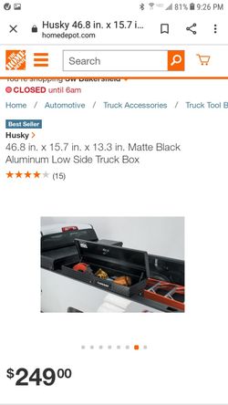 Husky 46.8 in. x 15.7 in. x 13.3 in. Aluminum Low Side Truck Box Husky 46.8 in. x 15.7 in. x 13.3 in. Aluminum Low Side Truck Box