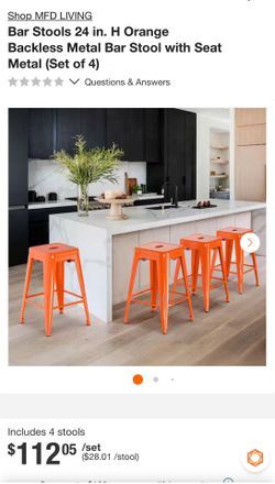 Bar Stools 24 in. H Orange Backless Metal Bar Stool with Seat Metal (Set of 4)