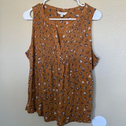Lucky Brand Top Mustard/brown Floral Tunic Tank Top Size Medium