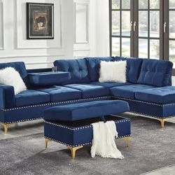 Glam Sectional Couch With Ottoman 