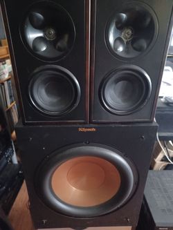 KLIPSCH WB14 WIRED STANDMOUNT SPEAKERS AND KLIPSCH R-12SW 400 WATTS POWERED SUBWOOFER $600 FINAL PRICE READ DESCRIPTION AND SEE ALL PICTURES