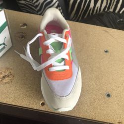 BRAND NEW never worn Puma size 3 Kids. Colors: pink, orange,white,green and grey/silver. Original price $120 selling $65 obo. 