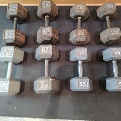 55lb, 60lb, 75lb, 80lb Metal Hex Dumbbells 