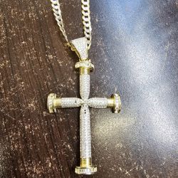 Sterling Silver Gold Plated Chain And Cross