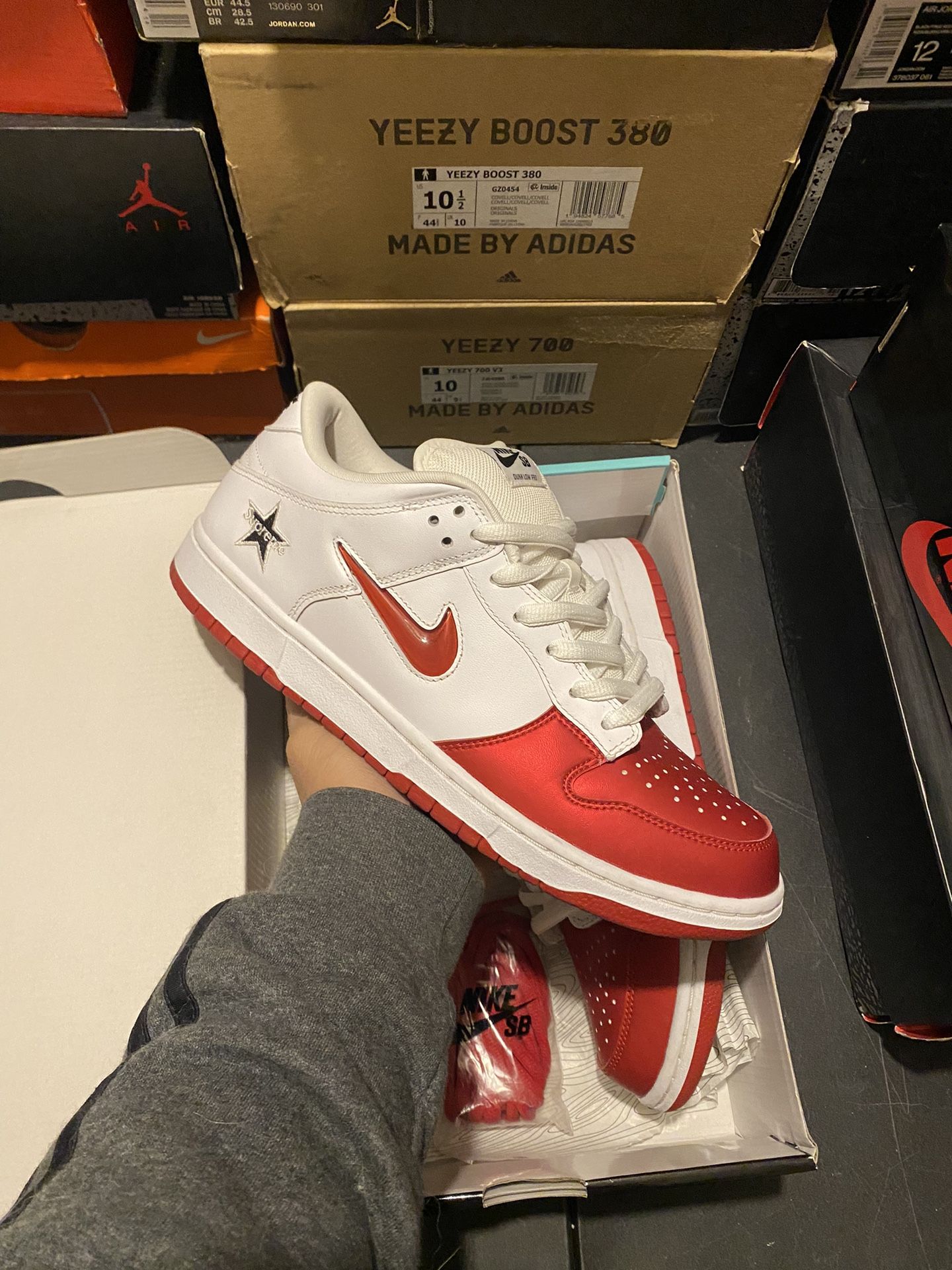 Nike SB Dunk Low Supreme Jewel Swoosh Red size 10 USED But