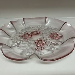 MIKASA ROSELLA Round Party Server Plate Frosted Pink Flowers Leaves 13” Inch