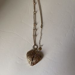 Vintage BETSEY JOHNSON Fly With Me Angel Wing Crystal Heart  Big Pendant RARE