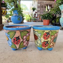 Talavera Small Ladybug Clay Pots (Planters) Plants. Pottery $35 cada una.
