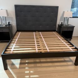 West Elm King Bed Frame with Upholstered Headboard