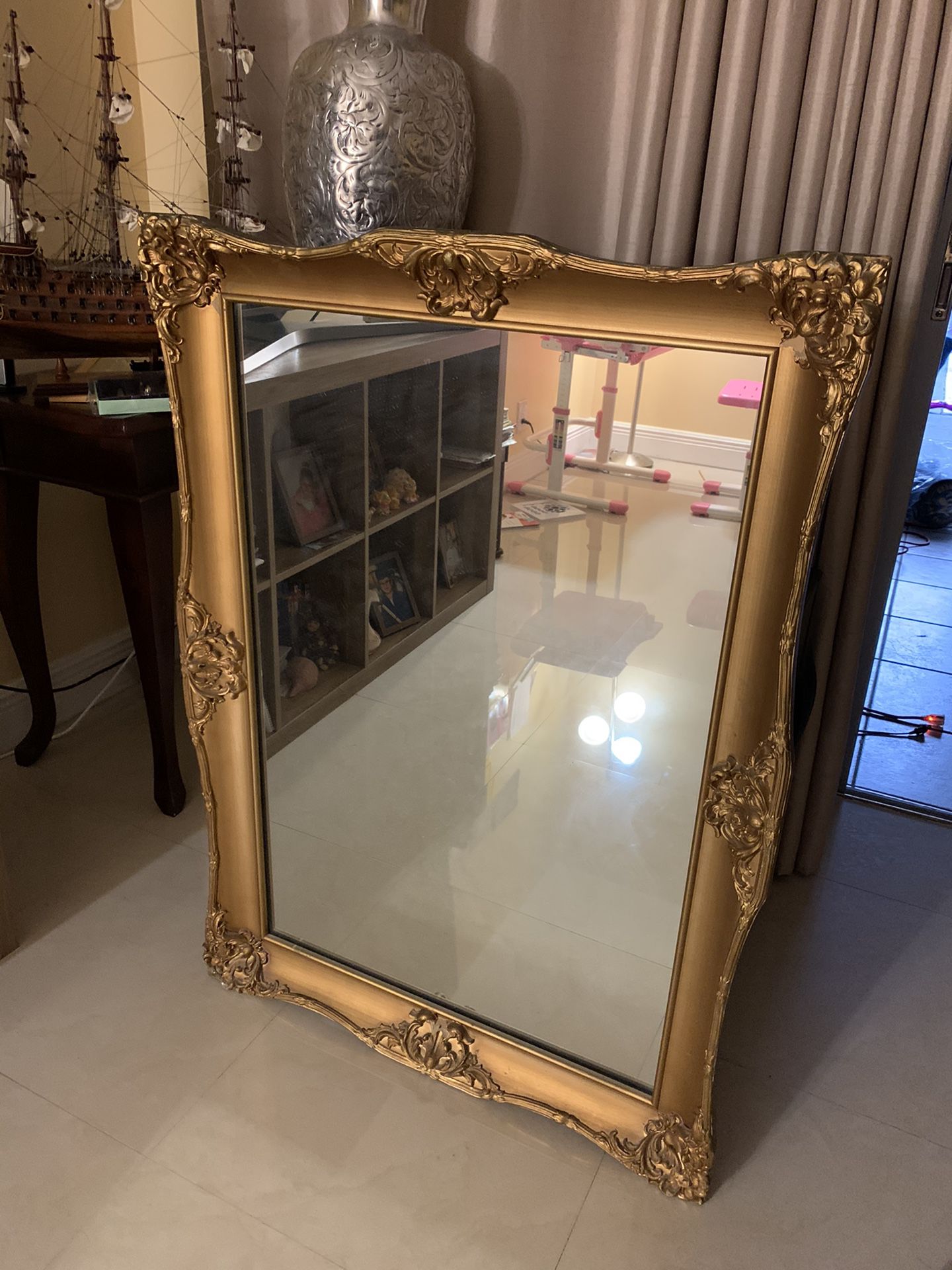 Vintage Wall mirror with Gold Frame 43” H