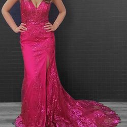 Fuschia Size 6 Prom Dress With Sweep Train