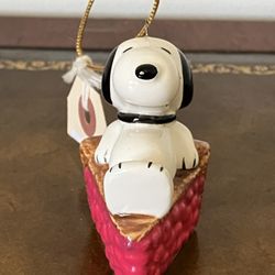 Vintage Peanuts Snoopy Cherry Pie Christmas Ceramic Ornament Japan 1966 UFS Vtg