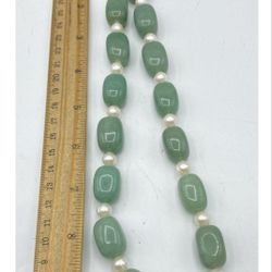 925 Pearl And Green Aventurine Beaded Necklace