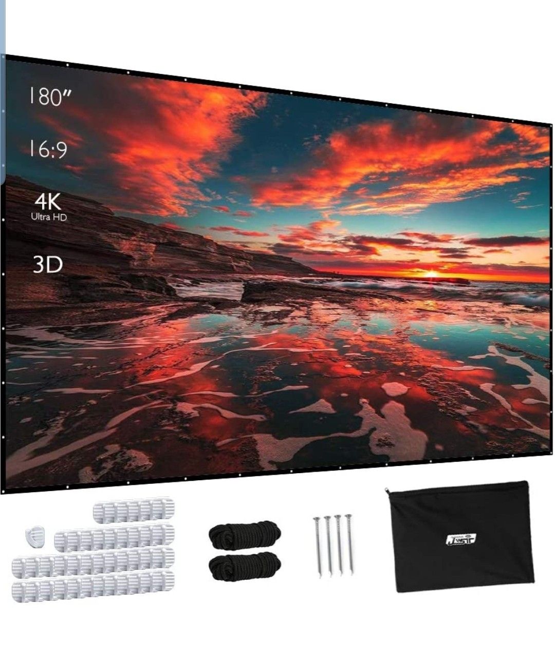 JWST Projector Screen, Upgraded 150 Inch Portable Projector Screen 16:9 HD Anti-Crease Indoor Outdoor Foldable Portable Movie Screen