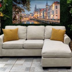 (Free Delivery 🚚) Gray Suede Pottery Barn Couch w/ Reversible Chaise 🛋️ 