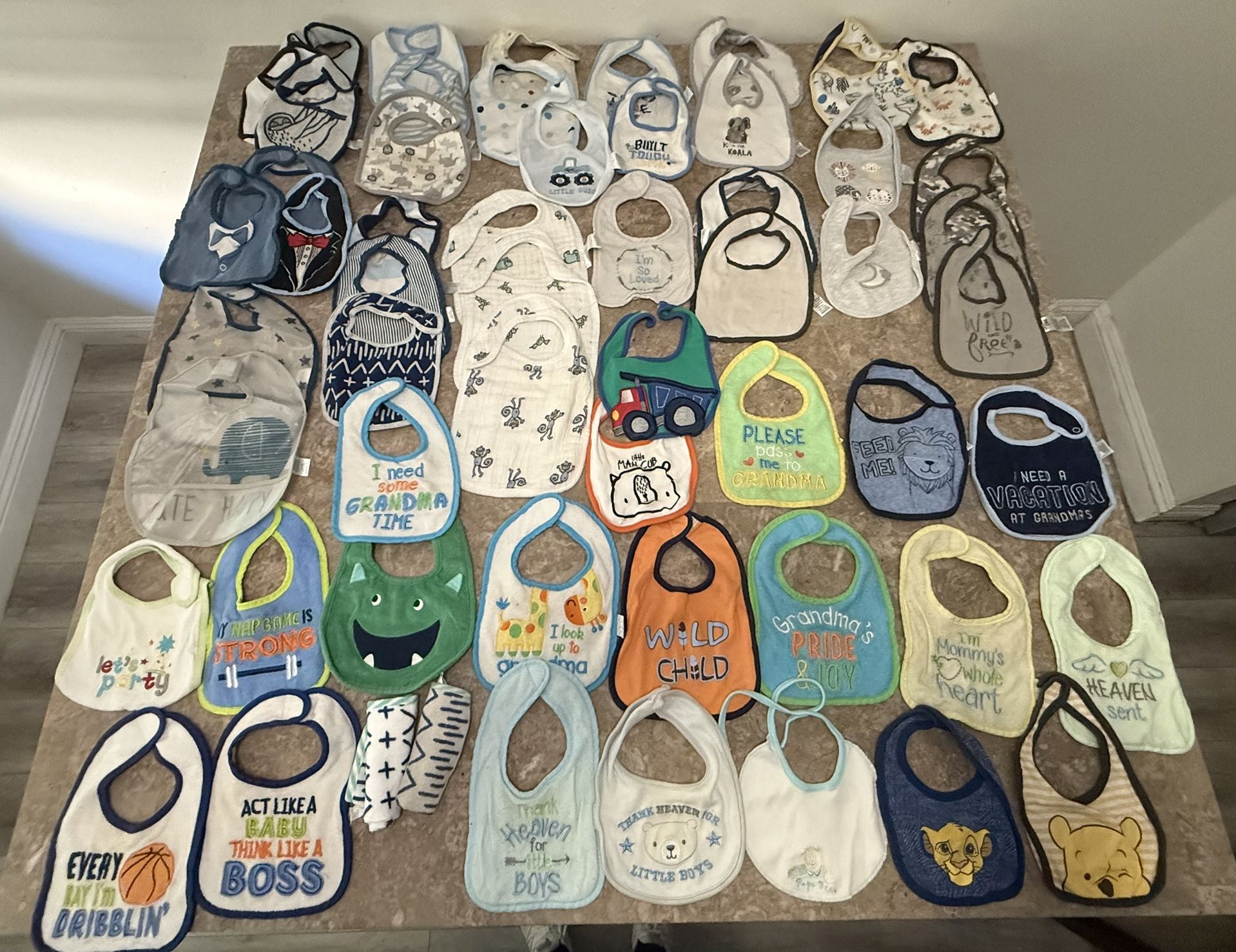 Baby Boy Drool Bibs Lot Different Brands- Used- 57pc
