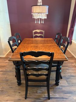 Farmhouse Dining Table Set with 6 Chairs and a leaf