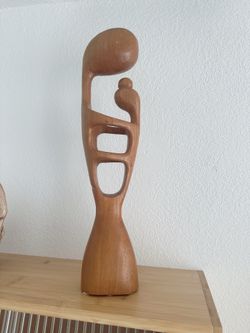 Mcm mother & child statue hand-carved wood