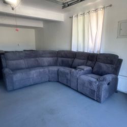 New Gray Fabric Reclining Sectional Sofa