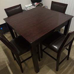Espresso Dining Table with 4 Faux Leather Chairs 