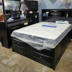 Emily Black Storage Platform Bedroom Set /Queen and King Bed 2389