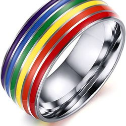 Pride Ring Titanium Steel Eternity LGBT Rainbow Rings for Gay Lesbian LGBTQ Pride Month Friendship Wedding Promise Band Ring Jewelry Gift for Couples 
