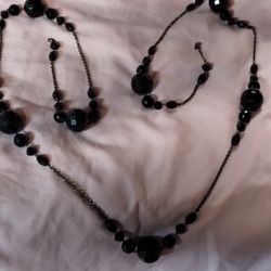 Long Black Beaded Necklace 