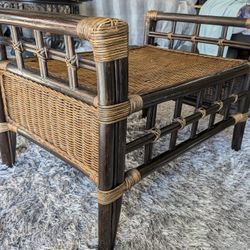 Burnt Bamboo Rattan Footstool Dark Color No Cushion.
