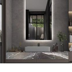 Niccy Led Mirror for Bathroom, 32"x20" Frameless Backlit Mirror for Wall Lighted Mirror with Bedroom 3 Color, Defogger, Explosion-Proof, HD Glass and