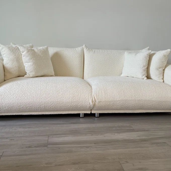 Modern White Boucle Loveseat
