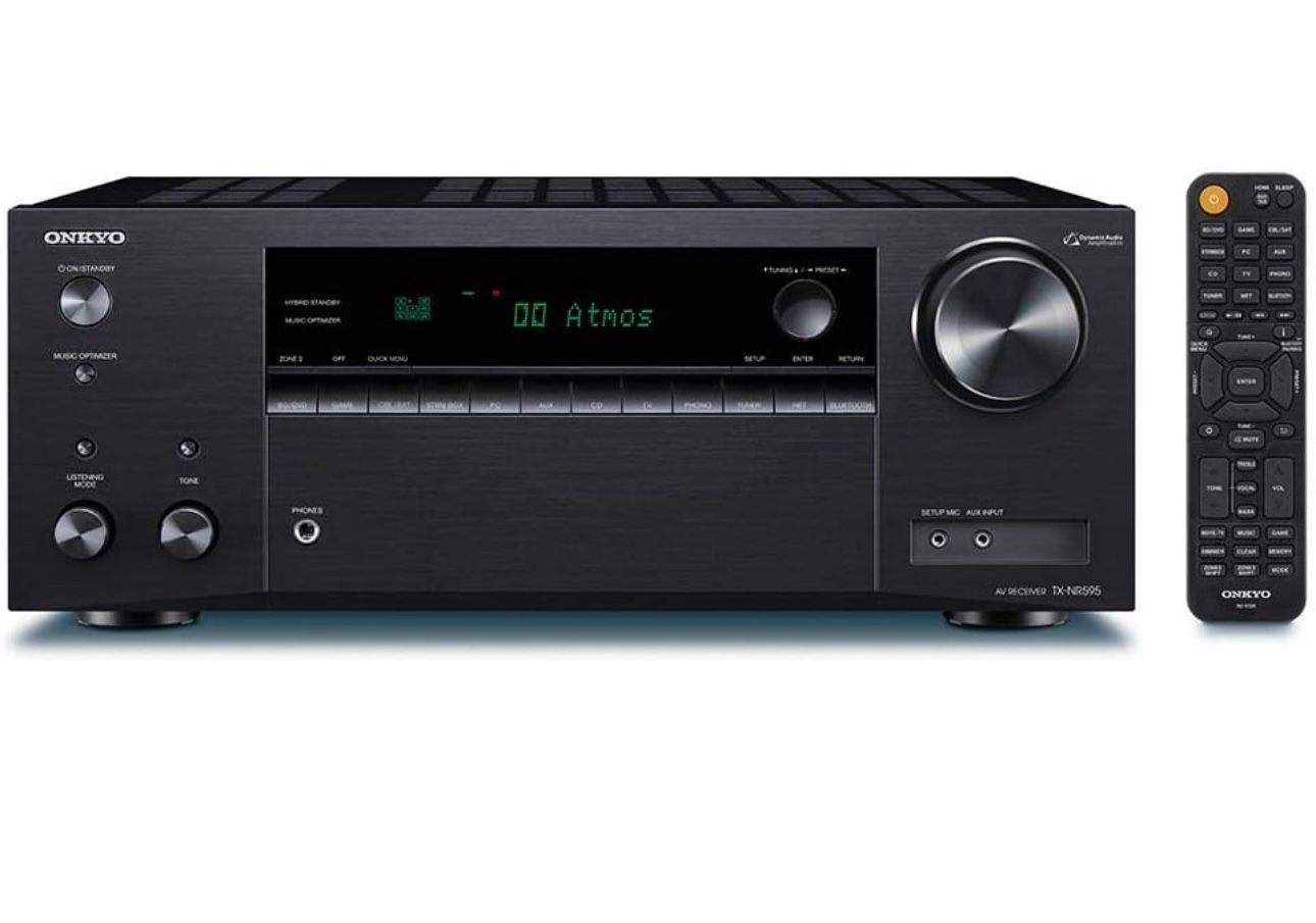 Onkyo TX-NR595 Home Audio Smart Audio and Video Receiver, Sonos Compatible and Dolby Atmos Enabled, 4K Ultra HD and AirPlay 2