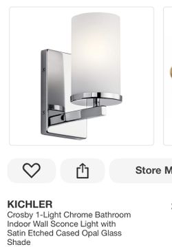 KICHLER Crosby 1-Light Chrome Bathroom Indoor Wall Sconce Light with Satin Etched Cased Opal Glass Shade