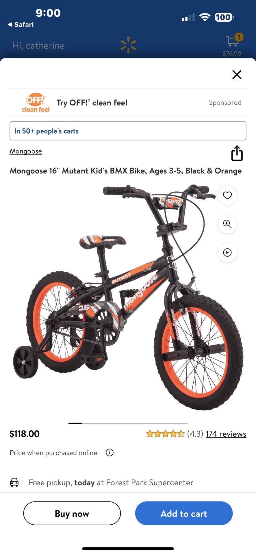 Mongoose 16 “ Mutant Kids BMX Bike Ages 3-5 Black & Orange