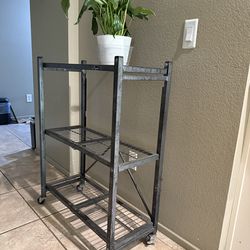 Folding Metal Utility Cart / Rolling Shelf (3-Tier)
