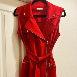 Calvin Klein Classic little Red Dress With Stunning Gold Zipper Detail. Size 8.