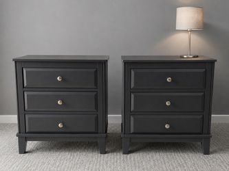 Pair of Dark Gray 3-Drawer Nightstands