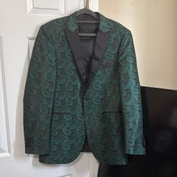 Green Pattern, Suit, Jacket, And Vest
