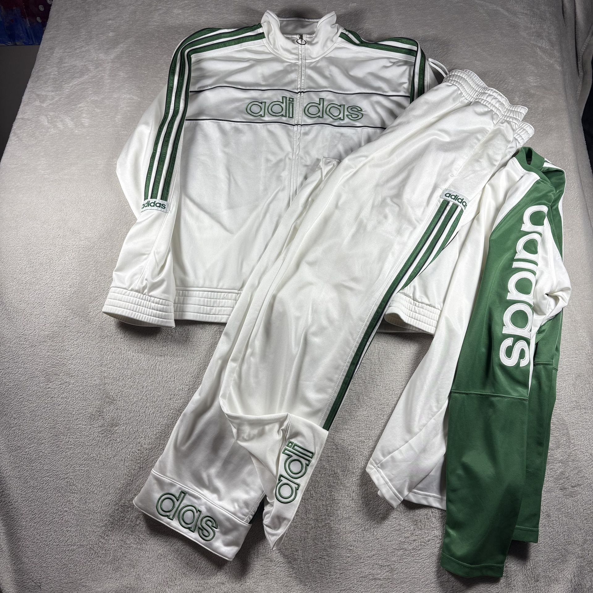 Vintage Adidas Tracksuit Men’s L Green White Embroidery 3 Piece 90s Baggy Y2K