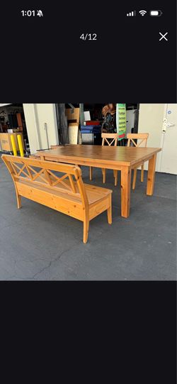 IKEA FORSBY Solid Wood Dining Table with Storage Bench and 2 Chairs Very Good Condition