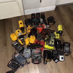 Dewalt, Milwaukee, Ryobi Powered Tools And Chargers