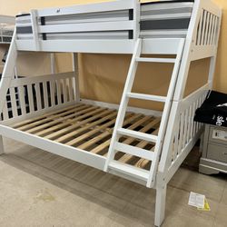 🩷😻 Full Over Twin Wood Bunk Bed with 1 Twin Mattress