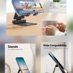 Adjustable Black Foldable Phone & Tablet Stand - Compatible Universal Holder